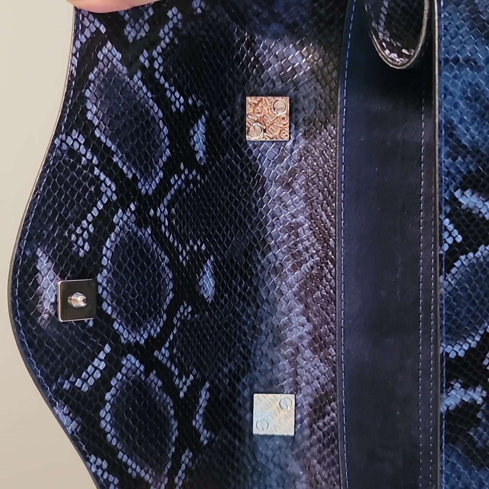 Valentino Blue Melanie Python-Embossed Leather Sa… - image 3
